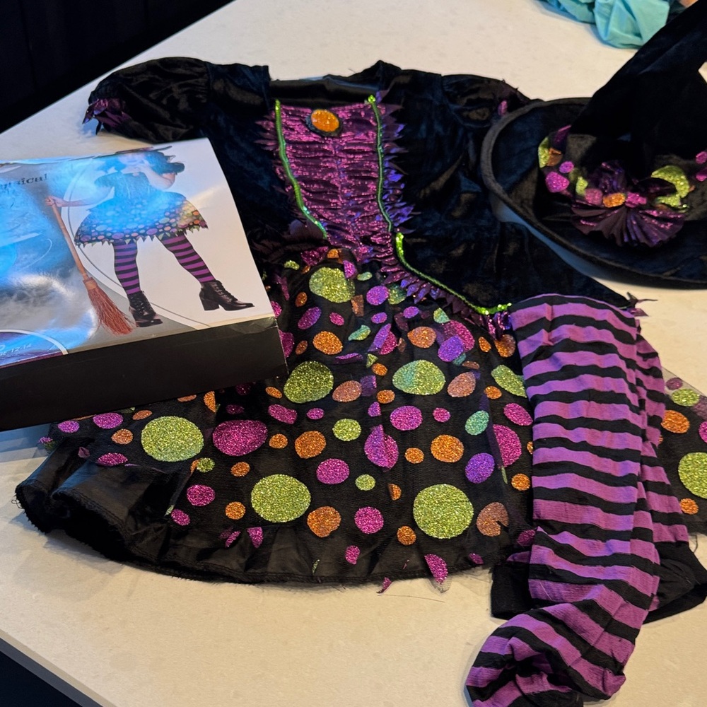 Sparkling Witch Costume with Hat and Tights